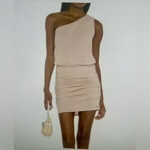 PHILANTHROPY BEIGE ONE SHOULDER RUCHED DRESSED SIZE XS